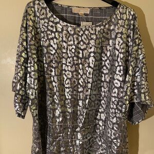 Michaels Stylish Geometric Blouse in Black, White and Silver